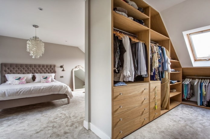 filling the wardrobe in the bedroom interior