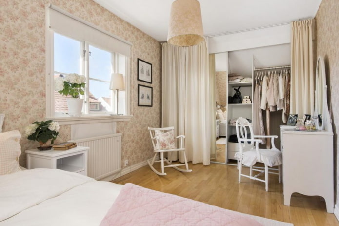 dressing room behind the curtain in the bedroom interior