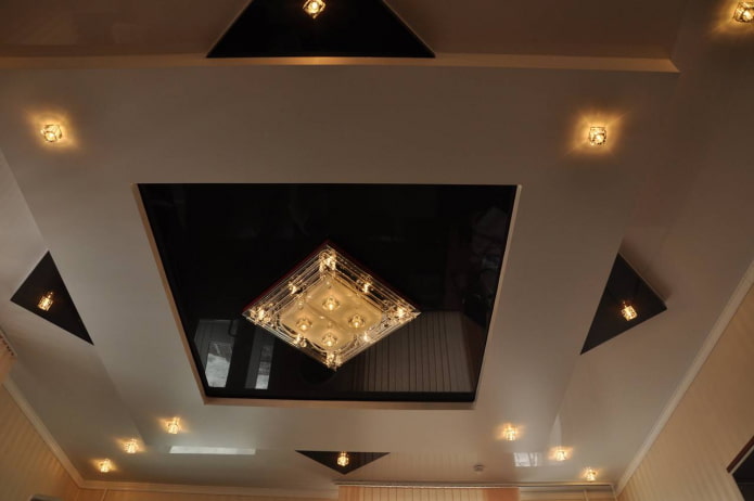 multi-level plasterboard and tension structure