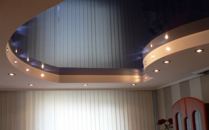 two-level plasterboard and tension structure