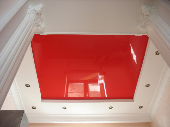 gypsum plasterboard construction with glossy stretch fabric
