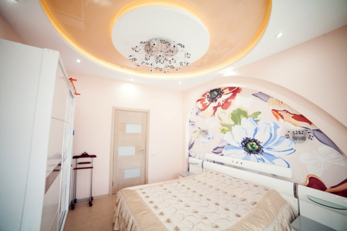 plasterboard construction with stretch fabric in the bedroom