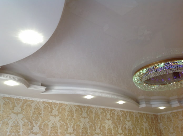 two-level plasterboard and tension structure
