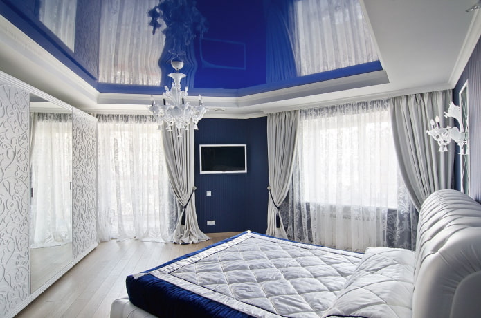 plasterboard construction with stretch fabric in the bedroom