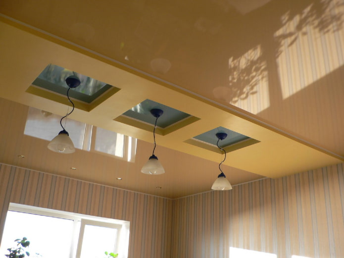 multicolored plasterboard and tension structure construction