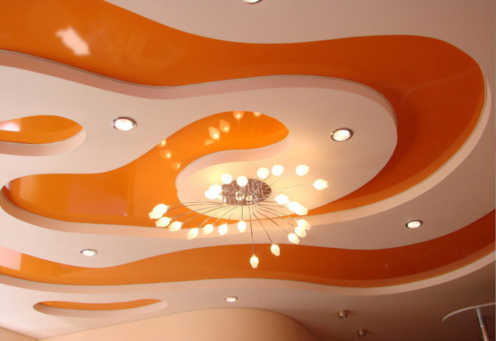 two-level plasterboard and tension structure