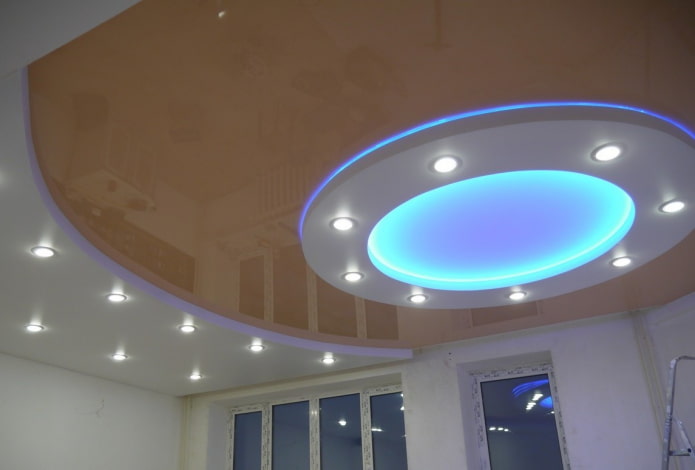 plasterboard and stretch ceiling with backlight