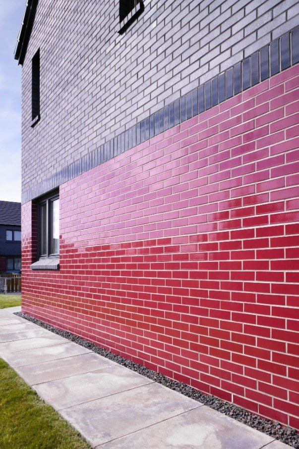 tiles on the facade of the building