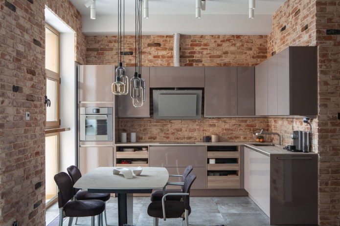 glossy kitchen in loft style