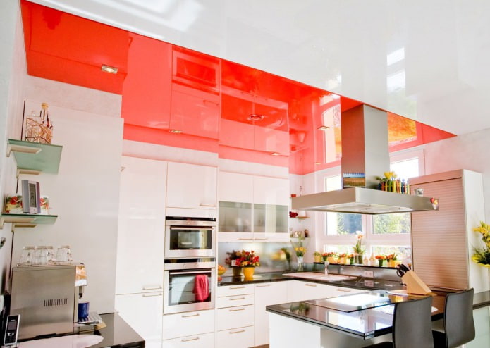 red ceiling in the kitchen