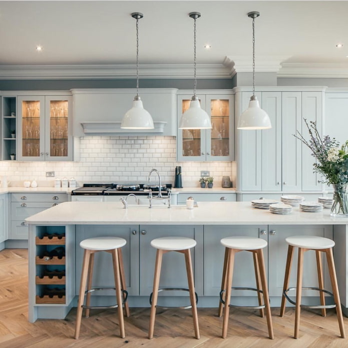 blue kitchen with island