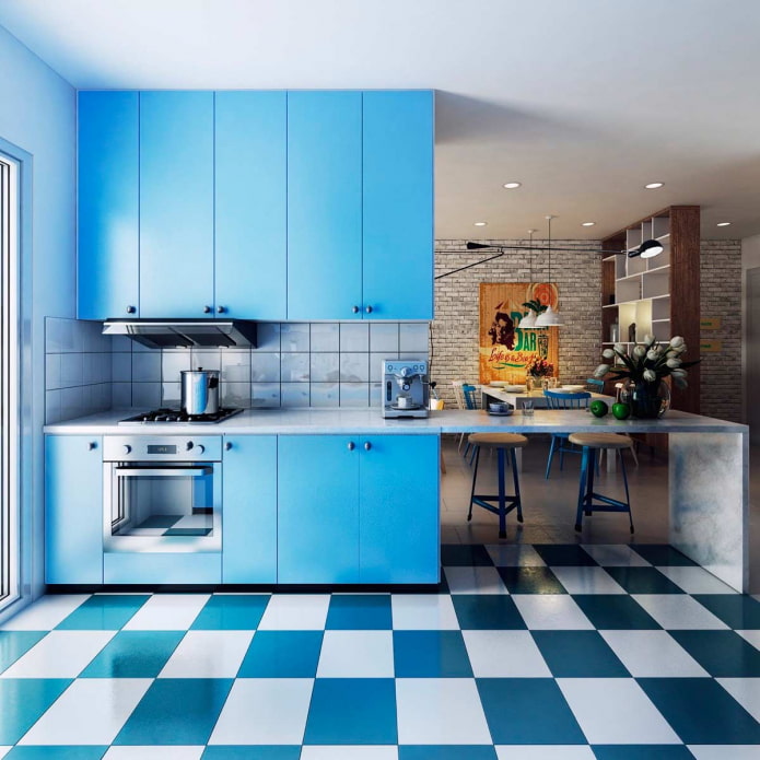 chessboard floor in the kitchen