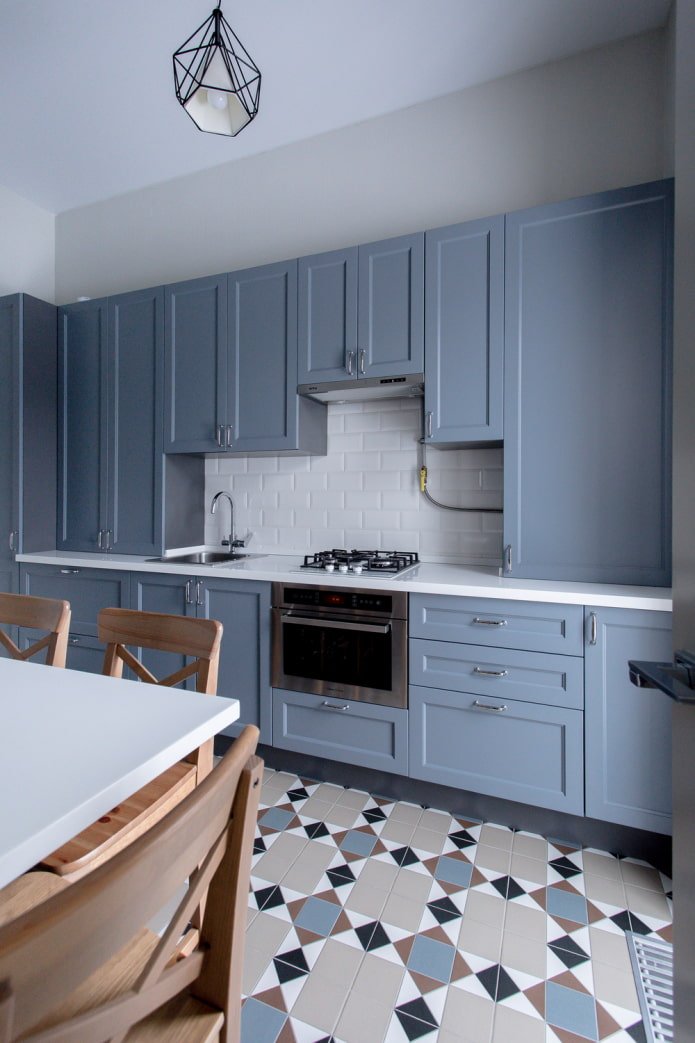 gray-blue kitchen set
