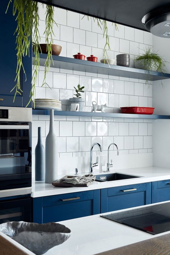 blue kitchen set countertop