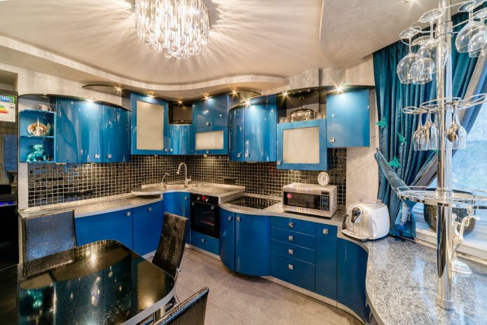 Beige and blue interior of a modern kitchen