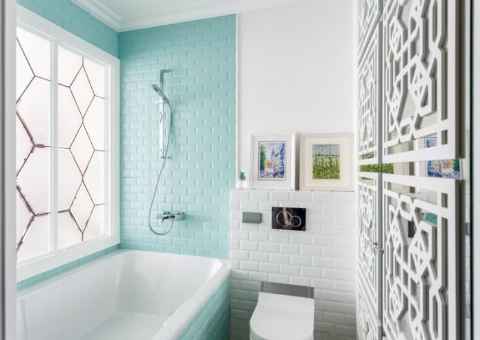 brick blue wall in the bathroom