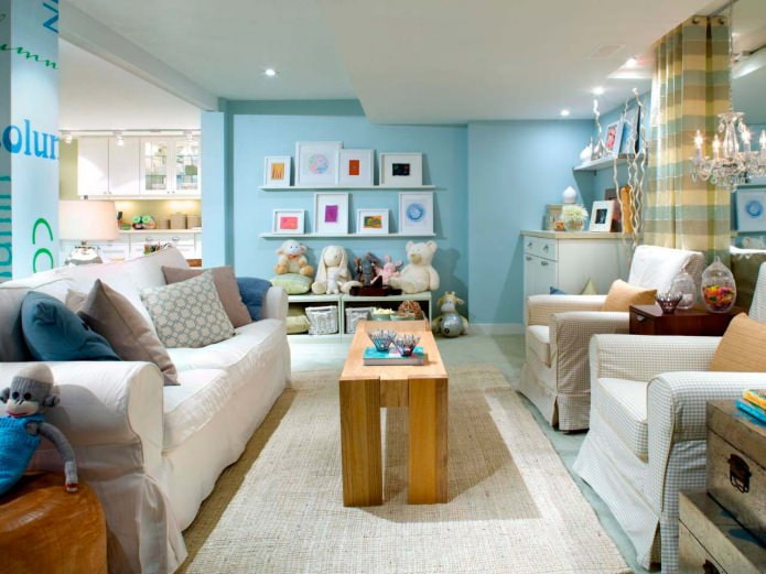 living room in blue tones
