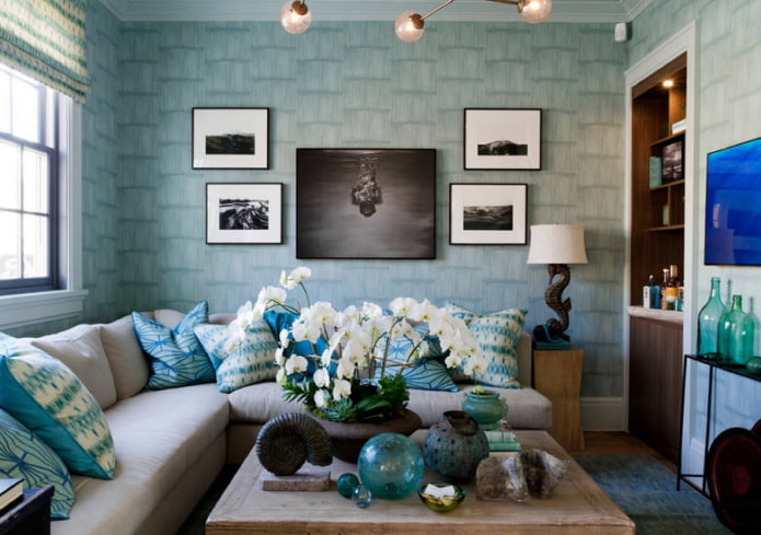 Blue color in the living room design