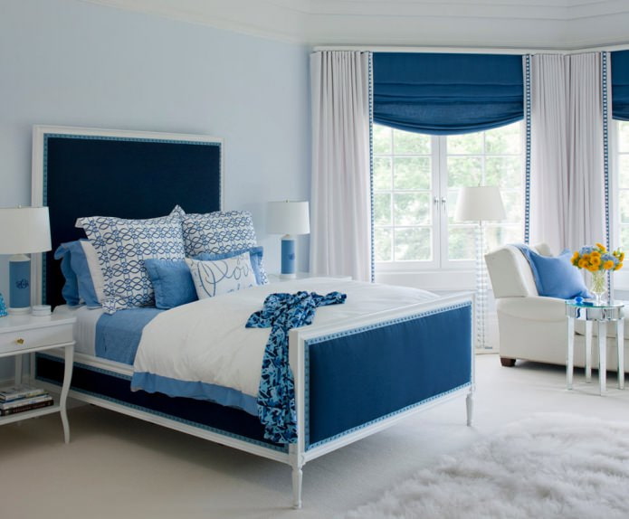 Blue and light blue bedroom interior
