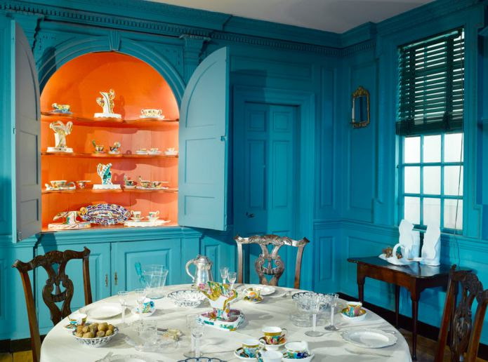 Orange and blue kitchen interior in a classic style