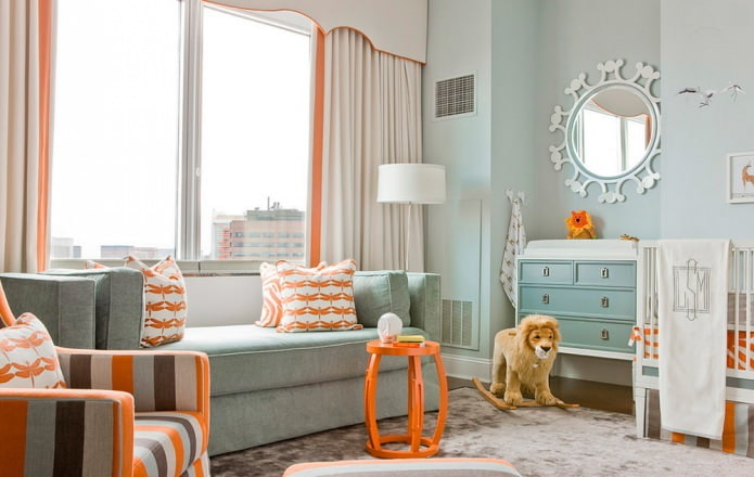 Orange and blue children's room interior in a modern style