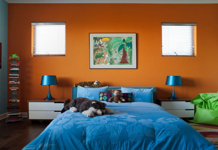 blue and orange interior of the children's room