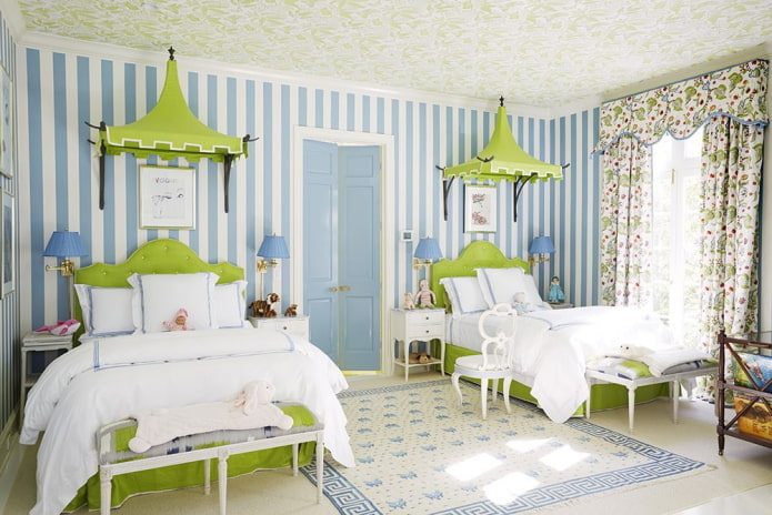 green and blue interior of a children's room