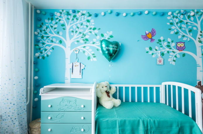 children's room interior design in blue tones