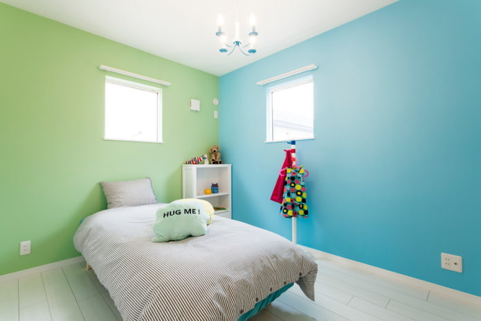 green and blue interior of a children's room