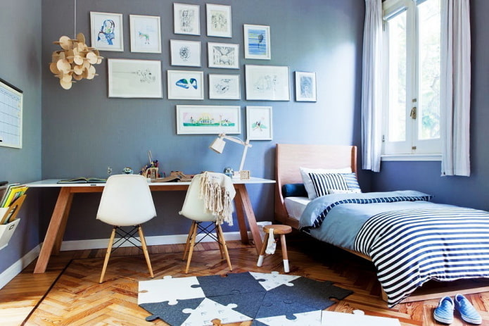 children's room interior design in blue tones