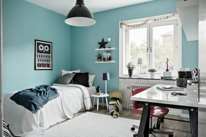 shades of blue in the interior of a child's room