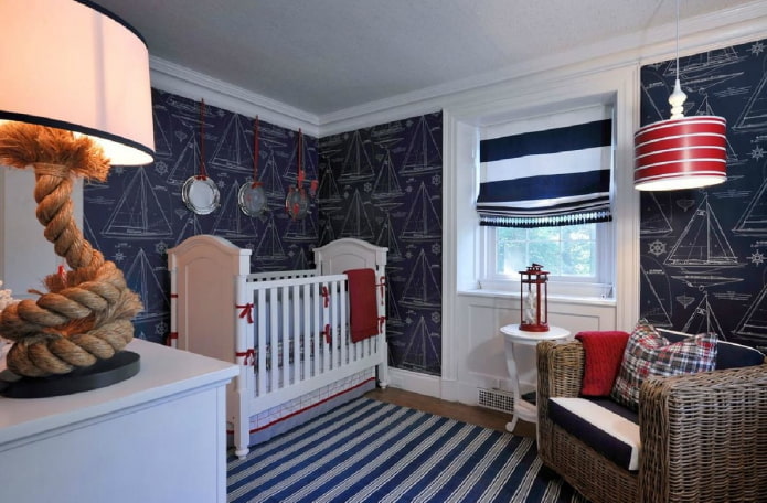 blue children's room in a marine style