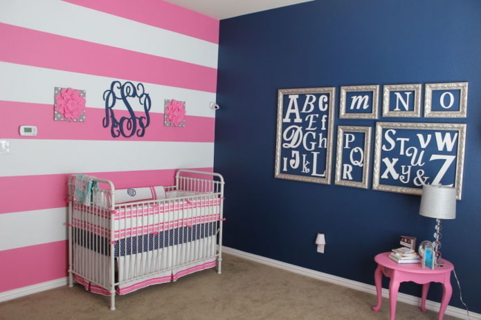 blue and pink interior of a children's room