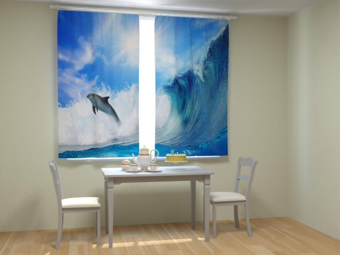 Photo curtains with dolphins