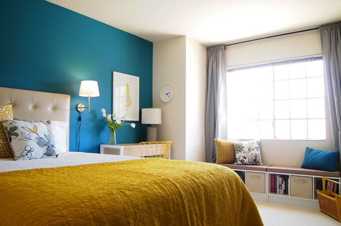 mustard textiles in the bedroom