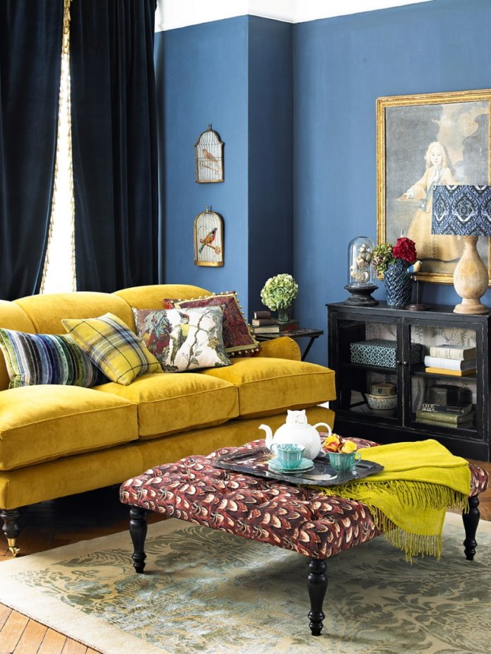 combination of mustard and blue