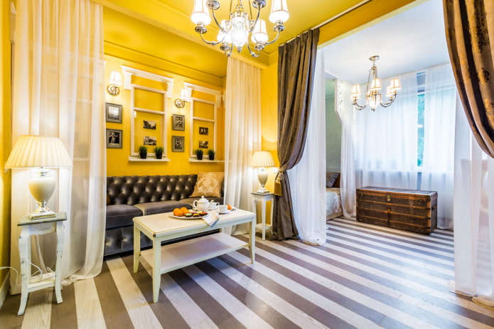 mustard walls and ceiling
