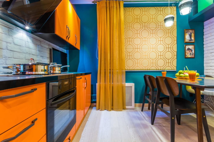 mustard curtains in the kitchen