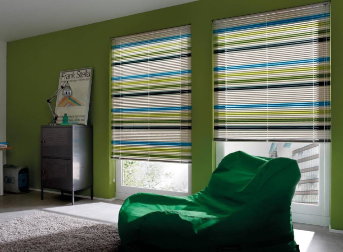 multicolored slats in the interior