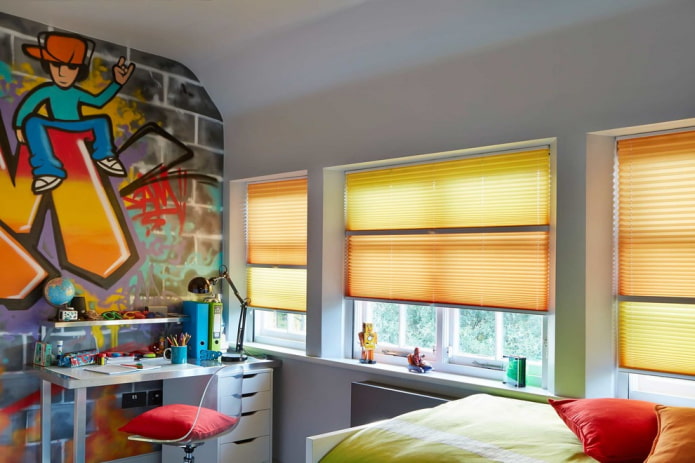 pleated blinds in a child's room