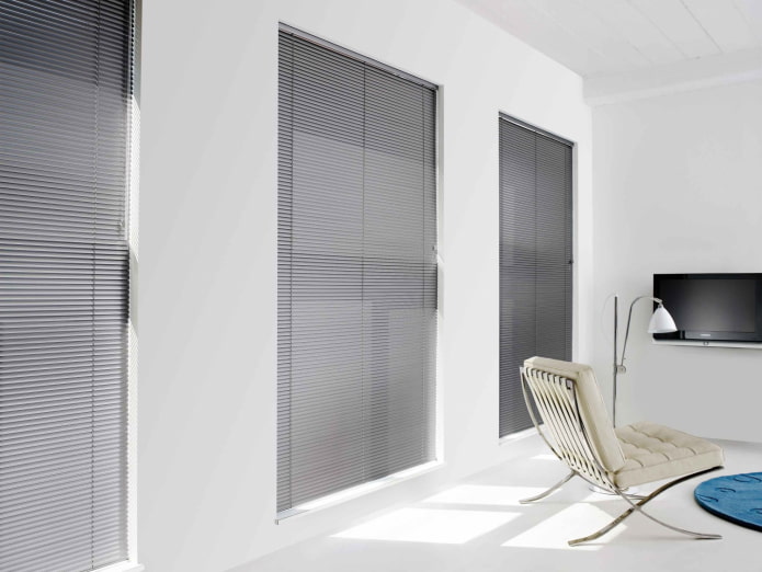 horizontal gray slats in the interior