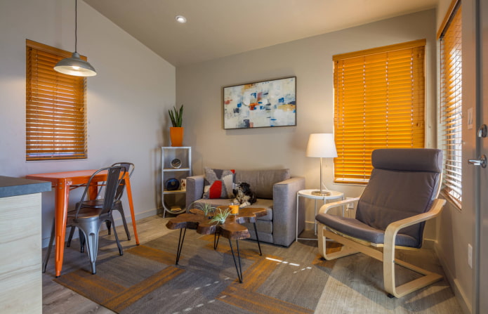 yellow horizontal slats in the living room
