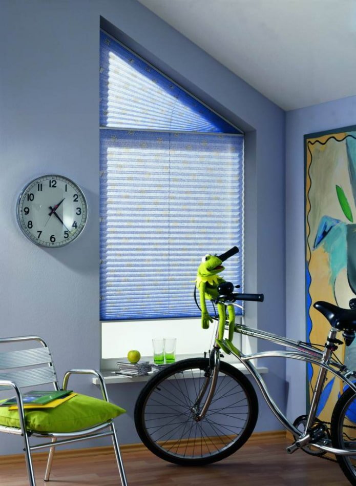 pleated blinds on a slanted window
