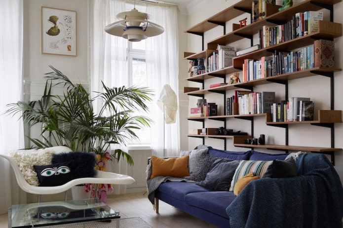 bookshelves in the living room