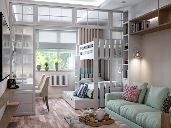 planning of a combined children's room and living room