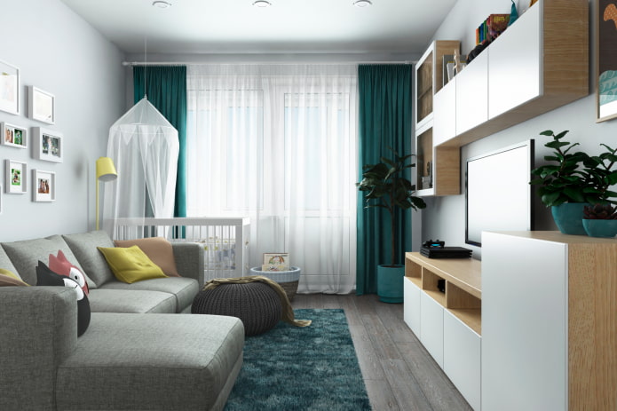 arrangement of a combined living room and children's room