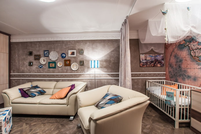 arrangement of a combined living room-children's room