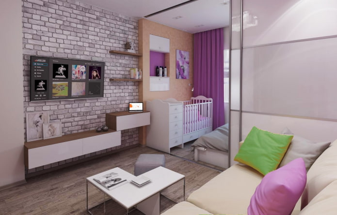 zoning in the interior of the living room-children's room