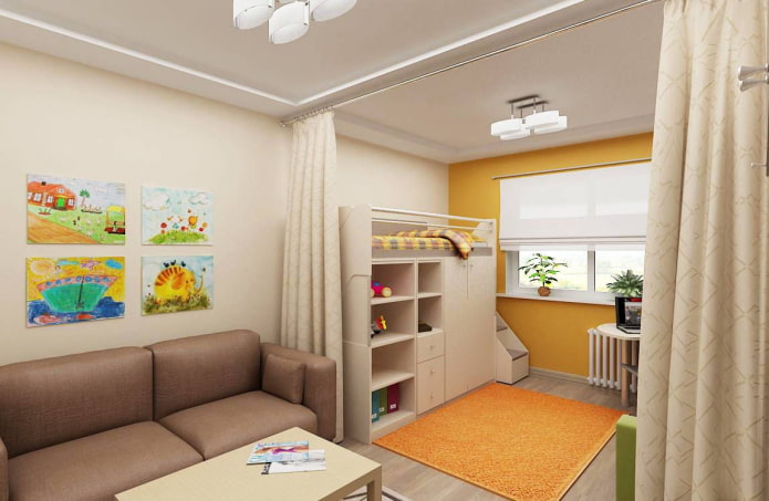 zoning in the interior of the living room-children's room