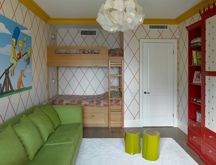 interior of a small living room combined with a children's room